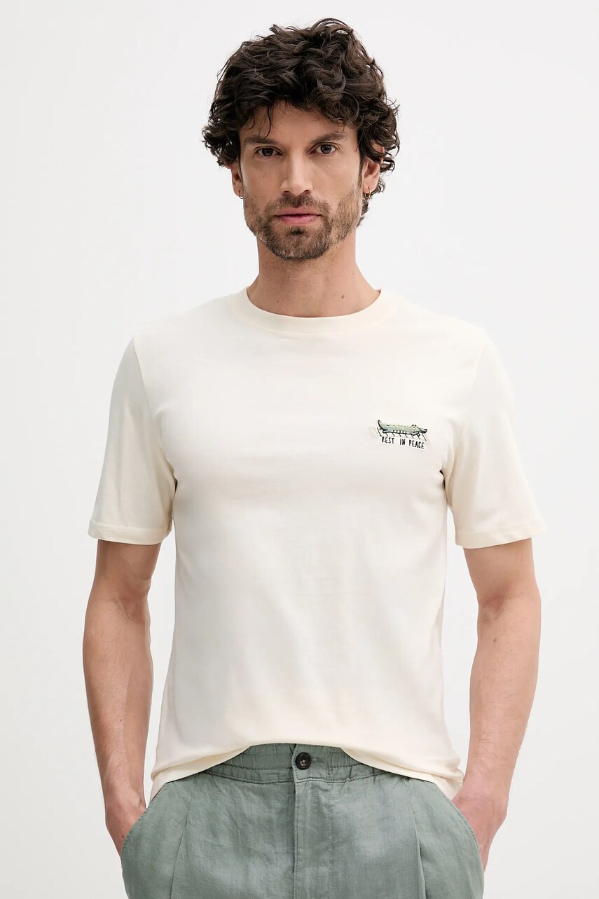 Lindbergh tricou din bumbac culoarea bej, cu imprimeu, 30-400235