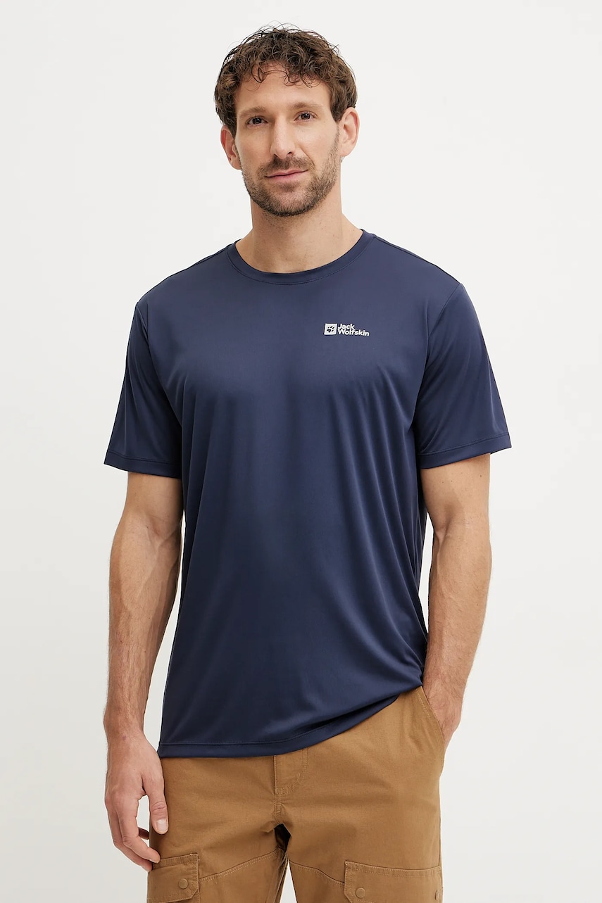 Jack Wolfskin tricou sport Tech culoarea albastru marin, neted, A63293 Jack Wolfskin tricou sport Tech culoarea albastru marin, neted, A63293