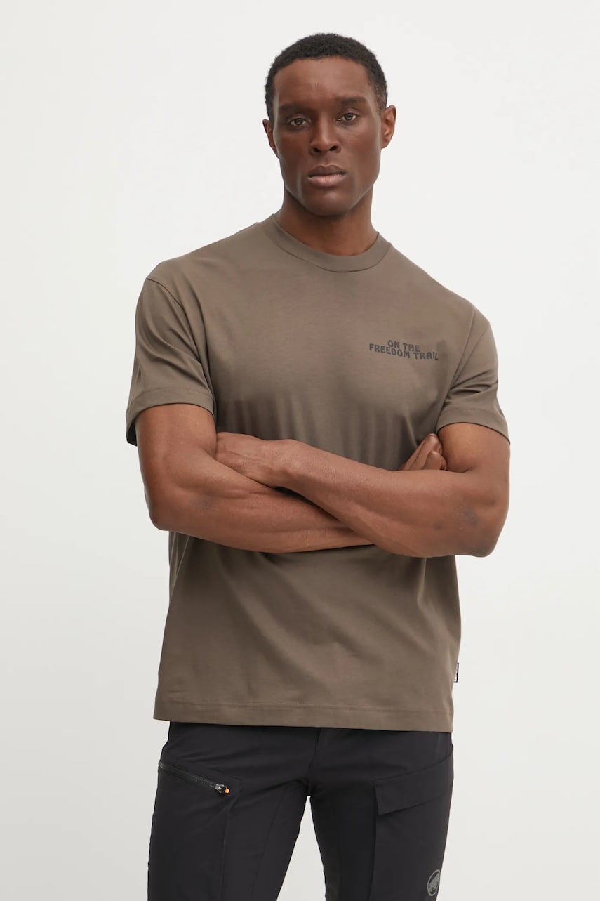 Jack Wolfskin tricou Trailblazer barbati, culoarea maro, cu imprimeu, A63857