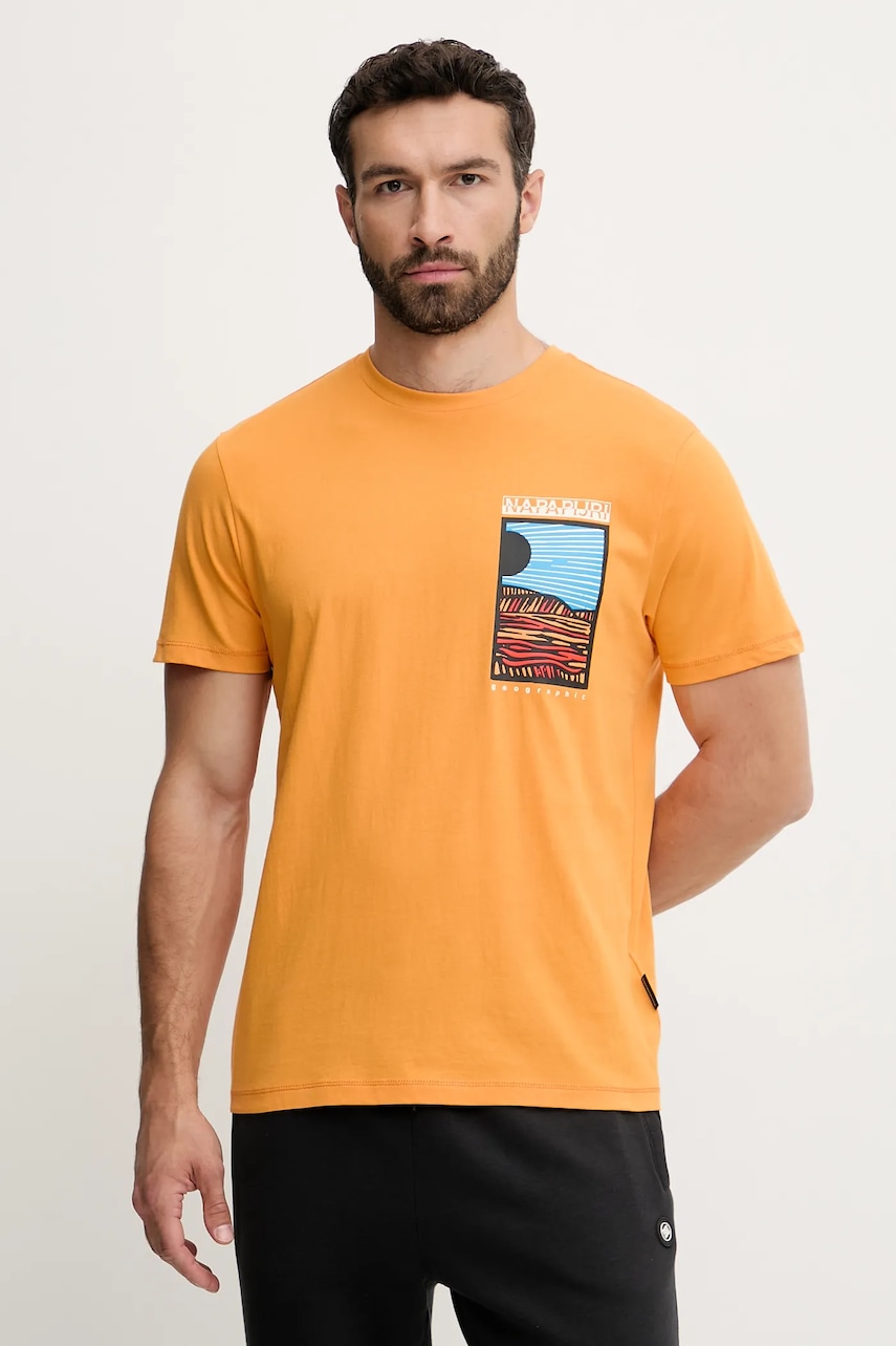 Napapijri tricou din bumbac S-Valdor culoarea portocaliu, cu imprimeu, NP0A4IE6A701
