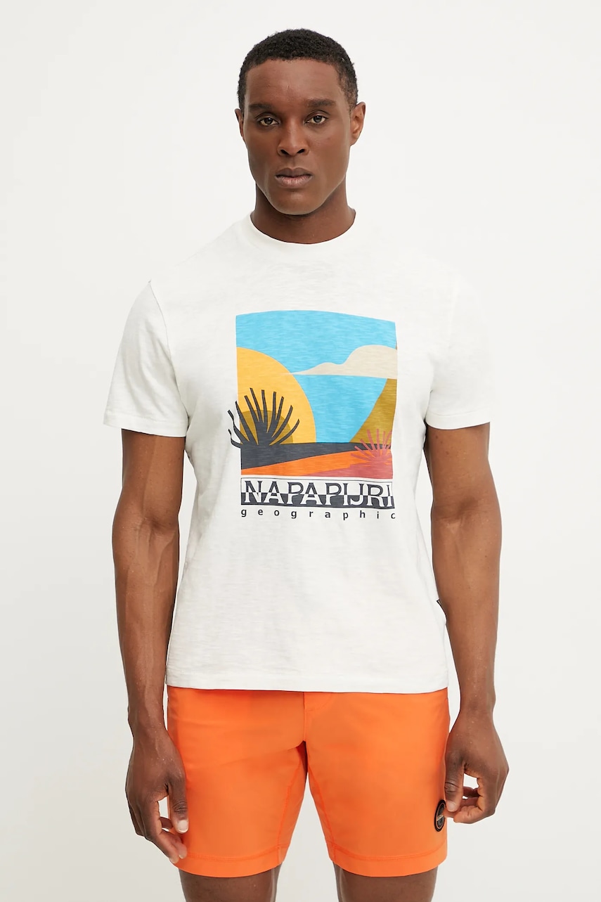Napapijri tricou din bumbac S-Arbia bărbați, culoarea alb, cu imprimeu, NP0A4IE3N1A1 Napapijri tricou din bumbac S-Arbia bărbați, culoarea alb, cu imprimeu, NP0A4IE3N1A1