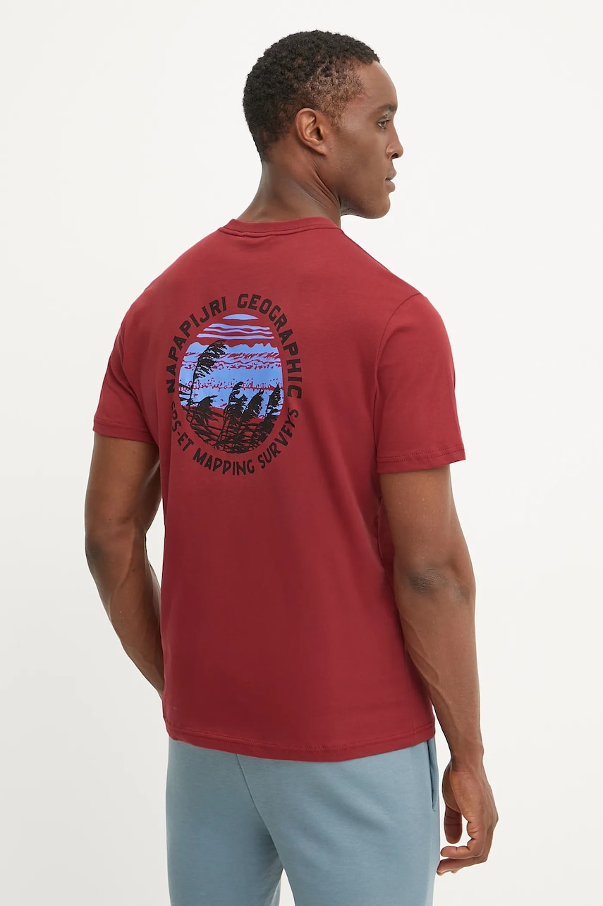 Napapijri tricou din bumbac S-Vignoni bărbați, culoarea bordo, cu imprimeu, NP0A4ILXR1E1 Napapijri tricou din bumbac S-Vignoni bărbați, culoarea bordo, cu imprimeu, NP0A4ILXR1E1