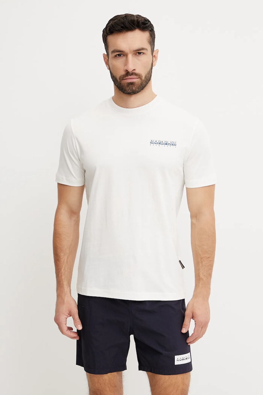 Napapijri tricou din bumbac S-Sovana bărbați, culoarea alb, cu imprimeu, NP0A4IE42061 Napapijri tricou din bumbac S-Sovana bărbați, culoarea alb, cu imprimeu, NP0A4IE42061