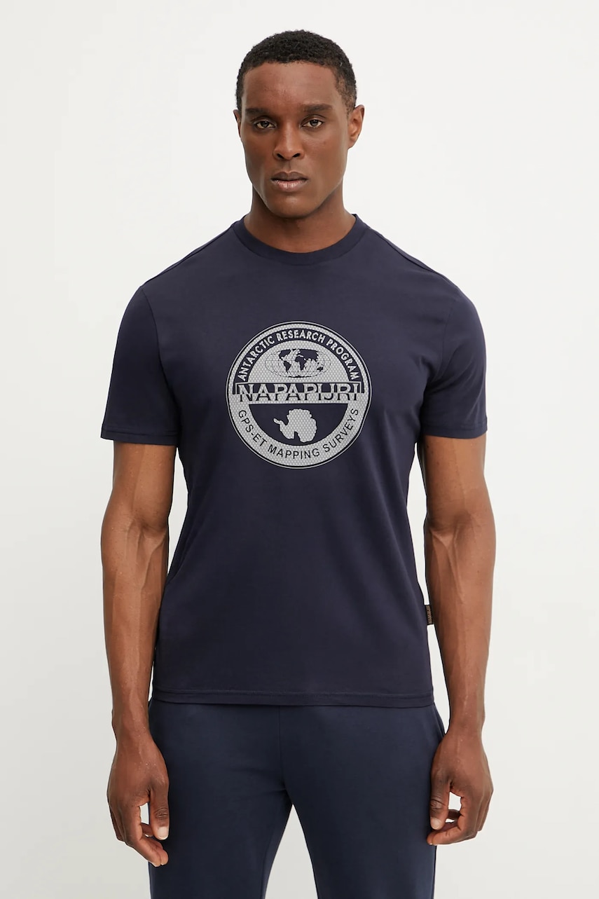 Napapijri tricou din bumbac S-Bollo bărbați, culoarea albastru marin, cu imprimeu, NP0A4I3C1761