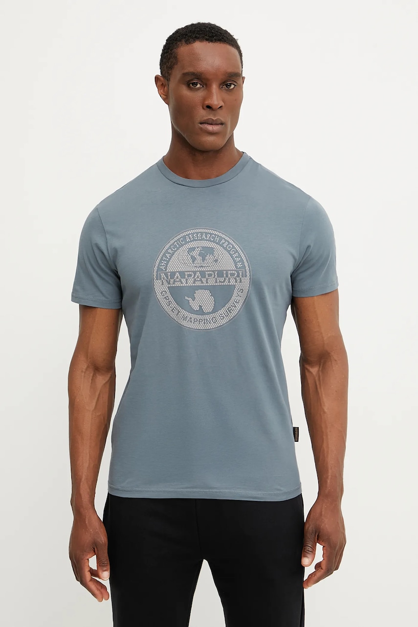 Napapijri tricou din bumbac S-Bollo bărbați, culoarea gri, cu imprimeu, NP0A4I3CG1Y1 Napapijri tricou din bumbac S-Bollo bărbați, culoarea gri, cu imprimeu, NP0A4I3CG1Y1