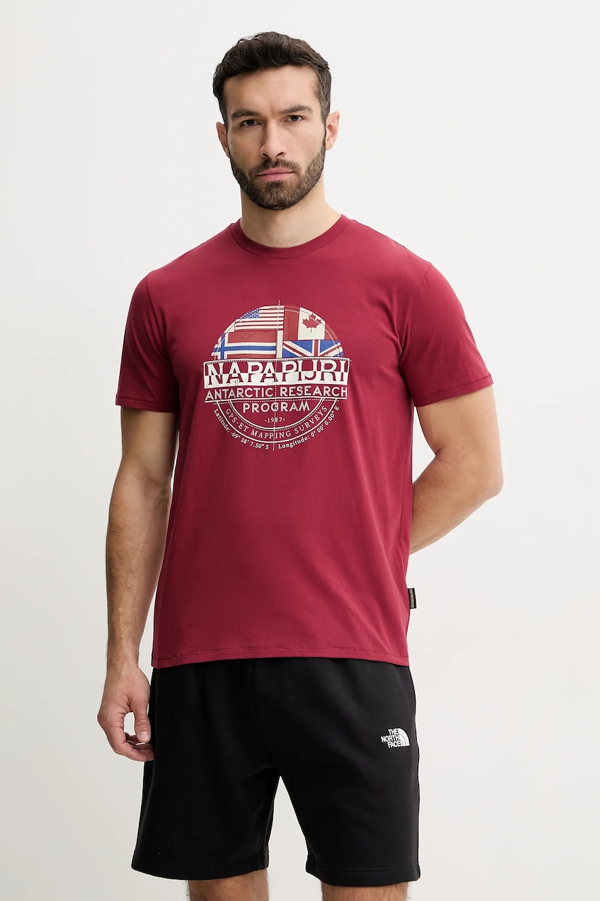 Napapijri tricou din bumbac S-Turin 1 barbati, culoarea bordo, cu imprimeu, NP0A4HQGR1E1