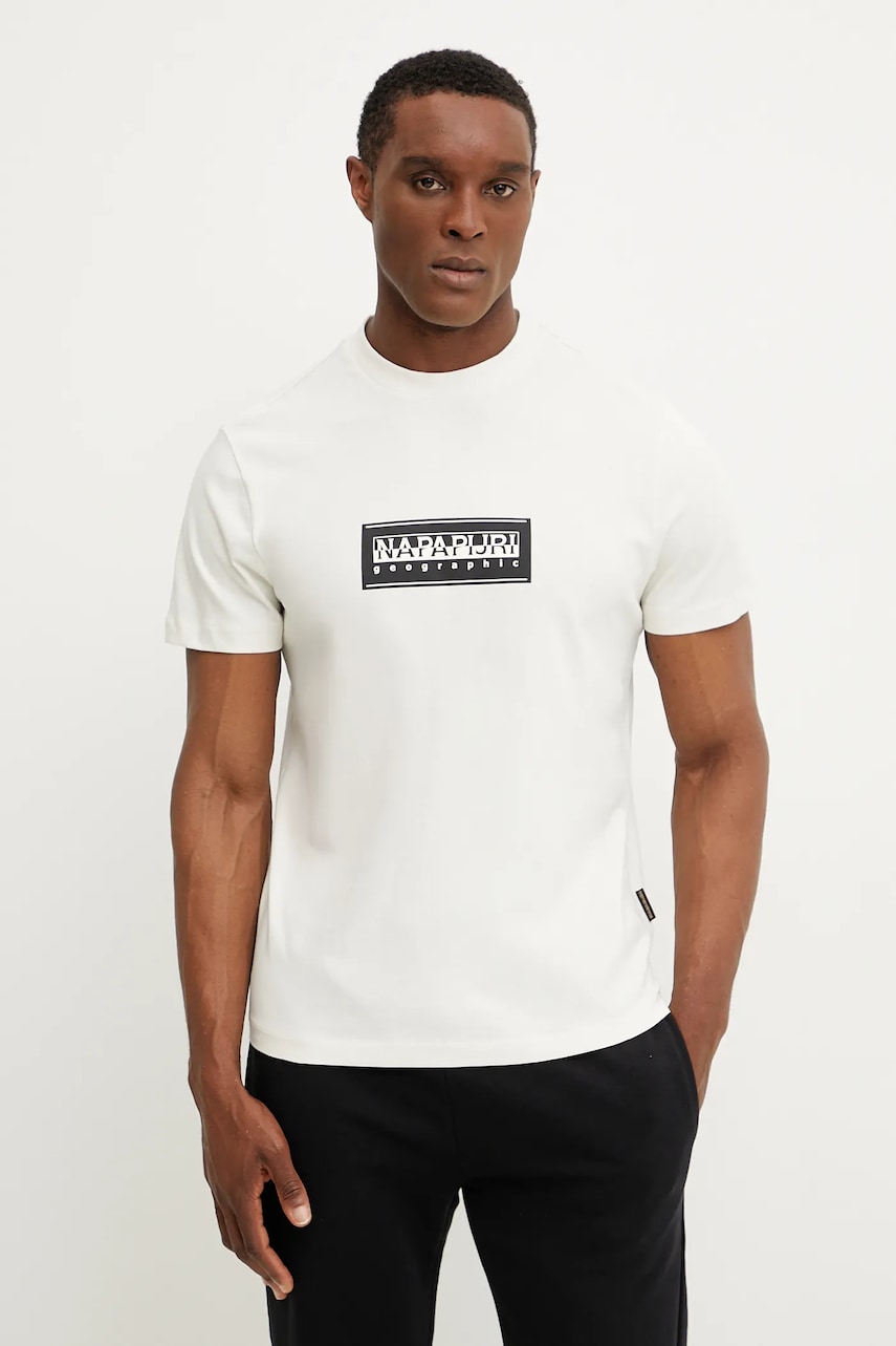 Napapijri tricou din bumbac S-Box bărbați, culoarea alb, cu imprimeu, NP0A4I3LN1A1 Napapijri tricou din bumbac S-Box bărbați, culoarea alb, cu imprimeu, NP0A4I3LN1A1