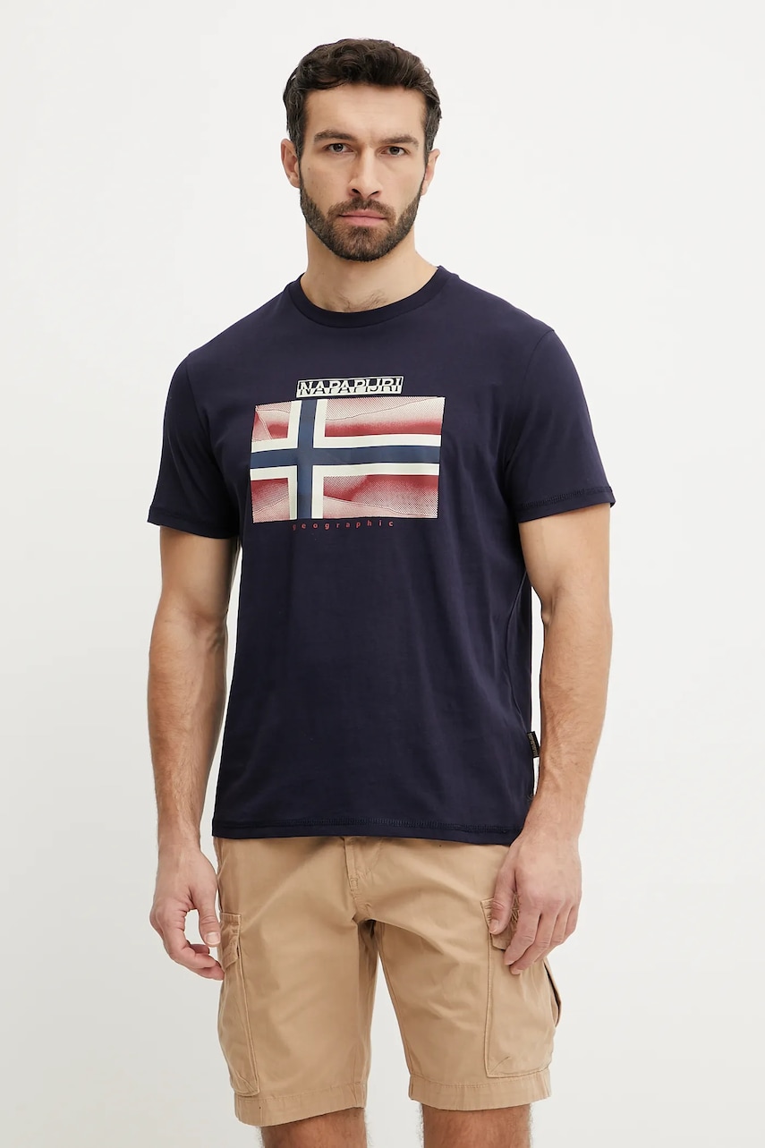 Napapijri tricou din bumbac S-Lari barbati, culoarea albastru marin, cu imprimeu, NP0A4IE51761 Napapijri tricou din bumbac S-Lari barbati, culoarea albastru marin, cu imprimeu, NP0A4IE51761