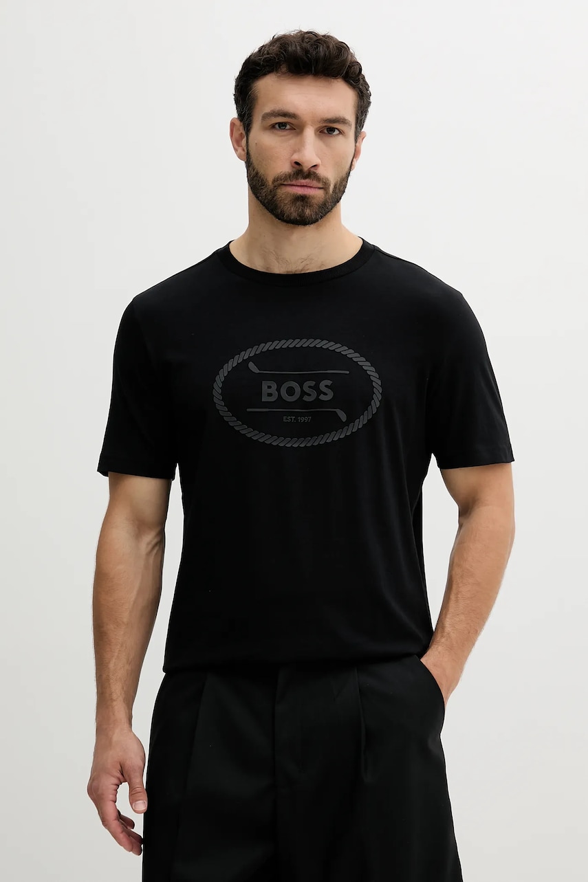 BOSS Green tricou din bumbac bărbați, culoarea negru, cu imprimeu, 50537825 BOSS Green tricou din bumbac bărbați, culoarea negru, cu imprimeu, 50537825