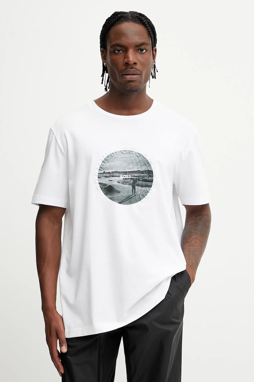 BOSS Green tricou bărbați, culoarea alb, cu imprimeu, 50537847 BOSS Green tricou bărbați, culoarea alb, cu imprimeu, 50537847