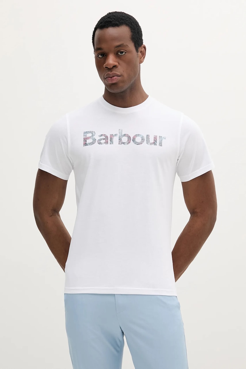 Barbour tricou din bumbac Devon Graphic T-Shirt culoarea alb, cu imprimeu, MTS1391 Barbour tricou din bumbac Devon Graphic T-Shirt culoarea alb, cu imprimeu, MTS1391