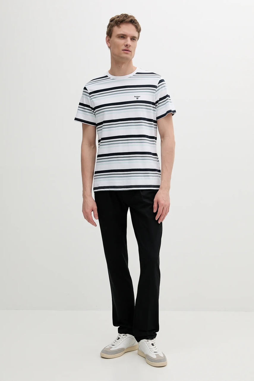 Хлопковая футболка Barbour Houstead Stripe Tailored Fit T-Shirt цвет белый узор MTS1392