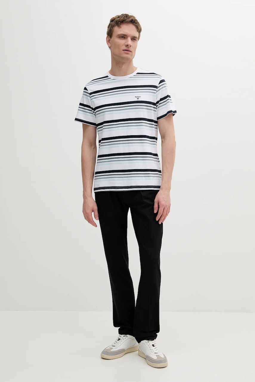 Хлопковая футболка Barbour Houstead Stripe Tailored Fit T-Shirt цвет белый узор MTS1392 Хлопковая футболка Barbour Houstead Stripe Tailored Fit T-Shirt цвет белый узор MTS1392