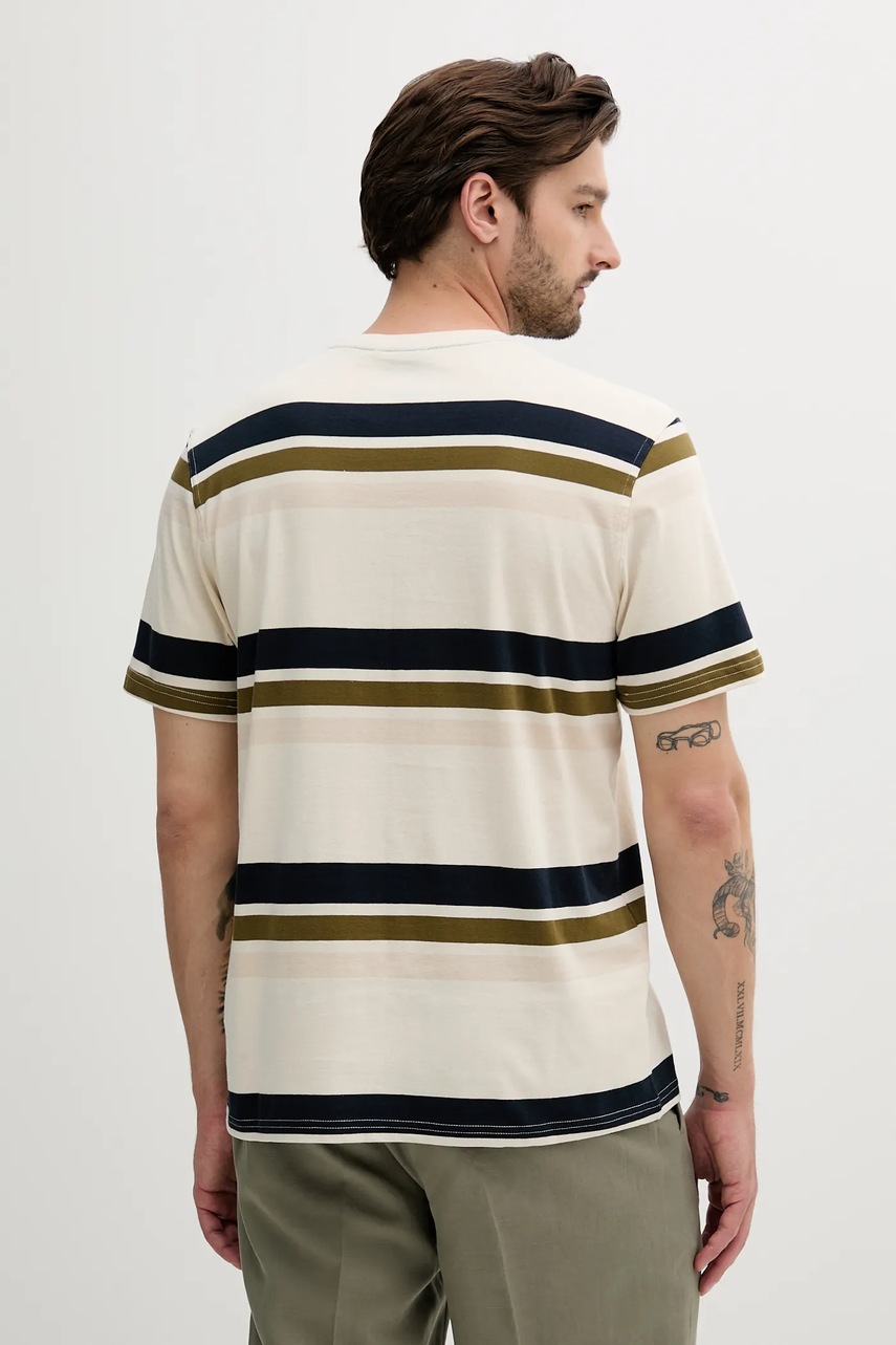 Βαμβακερό μπλουζάκι Barbour Golborne Stripe Relaxed Fit T-Shirt ανδρικό, χρώμα: μπεζ, MTS1409 φωτογραφία