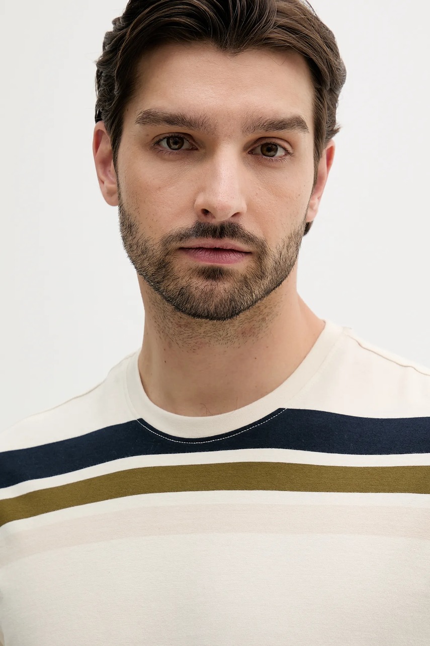 Βαμβακερό μπλουζάκι Barbour Golborne Stripe Relaxed Fit T-Shirt ανδρικό, χρώμα: μπεζ, MTS1409 φωτογραφία