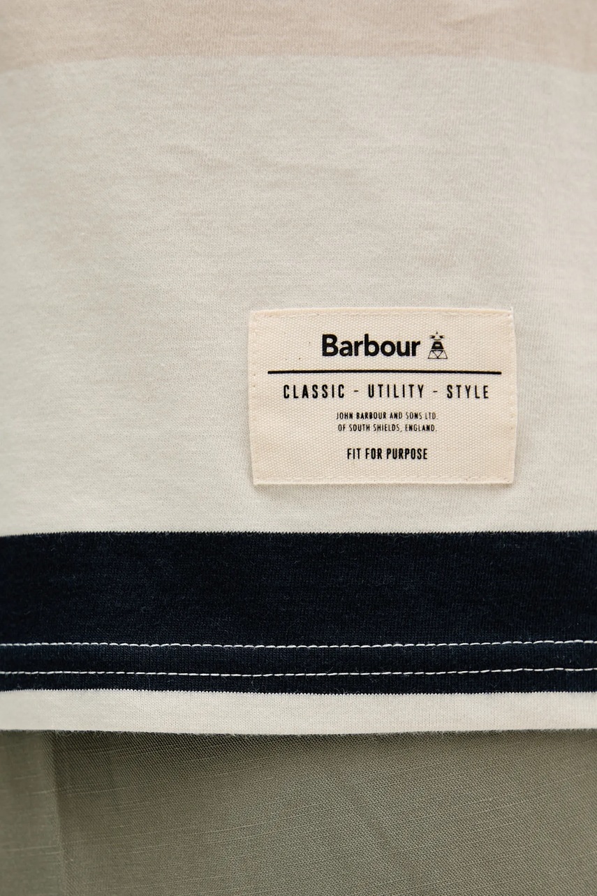 Βαμβακερό μπλουζάκι Barbour Golborne Stripe Relaxed Fit T-Shirt ανδρικό, χρώμα: μπεζ, MTS1409 φωτογραφία