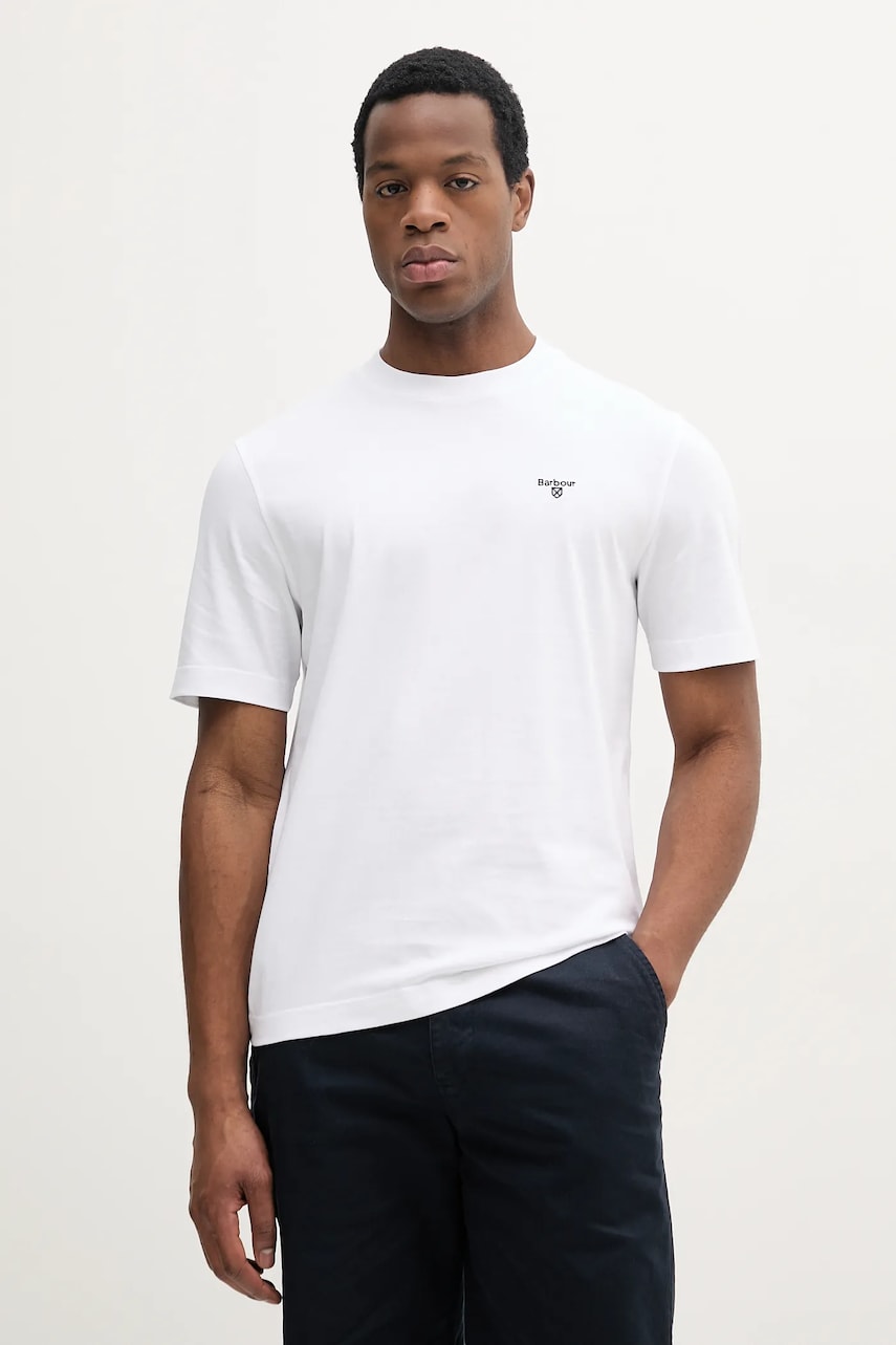 Barbour tricou din bumbac Sports Relaxed Fit T-Shirt bărbați, culoarea alb, uni, MTS1412 Barbour tricou din bumbac Sports Relaxed Fit T-Shirt bărbați, culoarea alb, uni, MTS1412