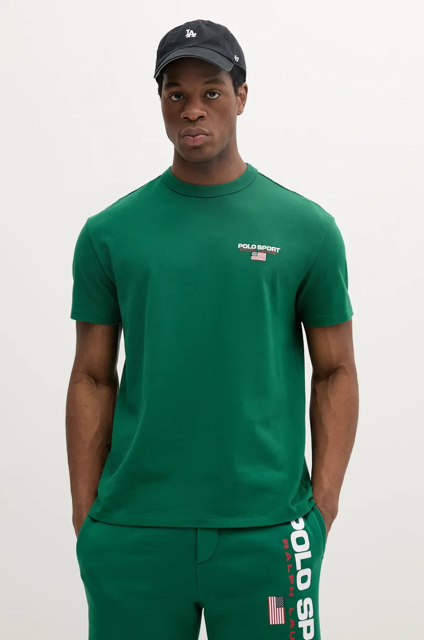 Levně Bavlněné tričko Polo Ralph Lauren pánské, zelená barva, 710969043