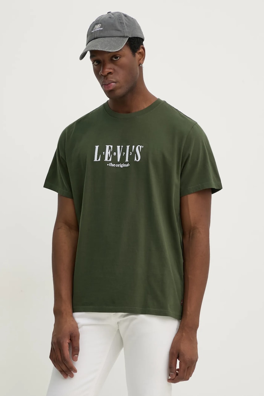 Levi\'s tricou din bumbac SS RELAXED FIT TEE barbati, culoarea verde, cu imprimeu, 16143