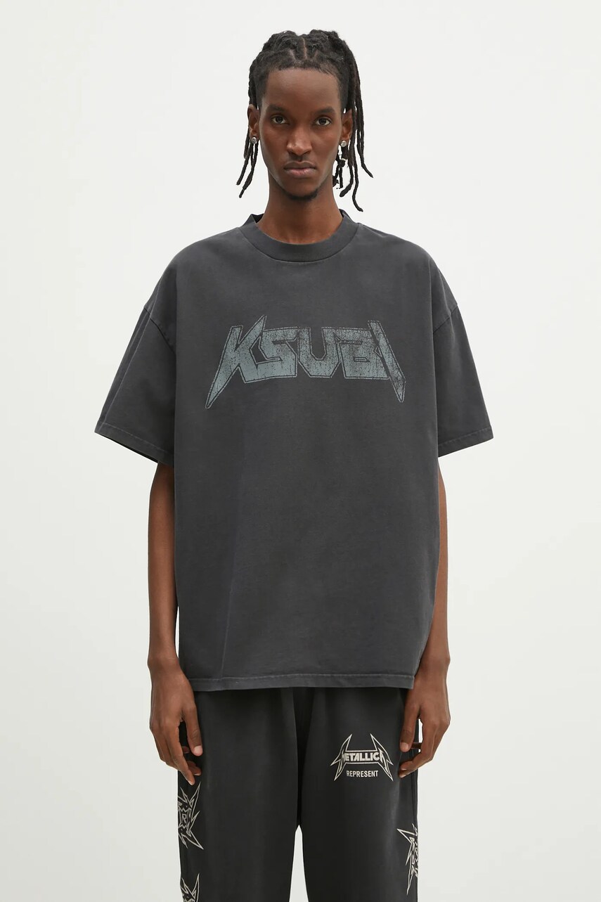 KSUBI tricou din bumbac Electric Ekcess barbati, culoarea gri, cu imprimeu, MPS25TE009