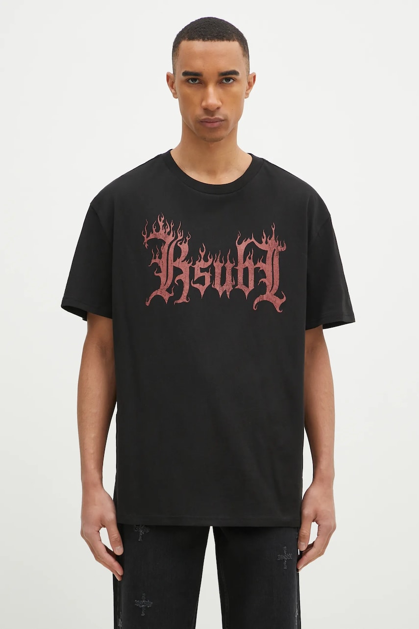 KSUBI tricou din bumbac Fuego Biggie bărbați, culoarea negru, cu imprimeu, MPS25TE043