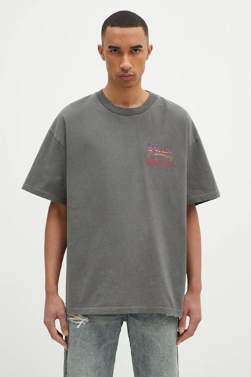 KSUBI tricou din bumbac Global Ekcess bărbați, culoarea gri, cu imprimeu, MPS25TE016