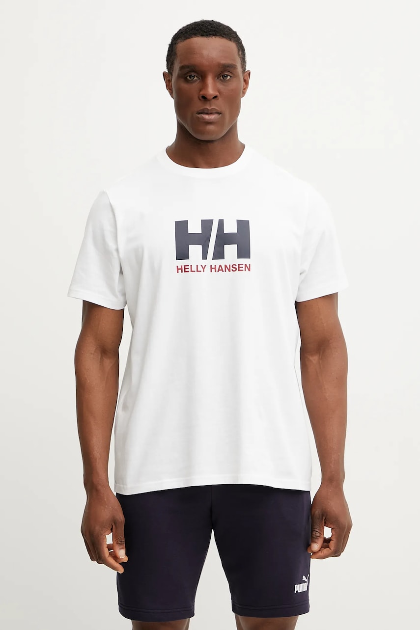 Helly Hansen tricou din bumbac HH LOGO bărbați, culoarea alb, cu imprimeu, 54596 Helly Hansen tricou din bumbac HH LOGO bărbați, culoarea alb, cu imprimeu, 54596