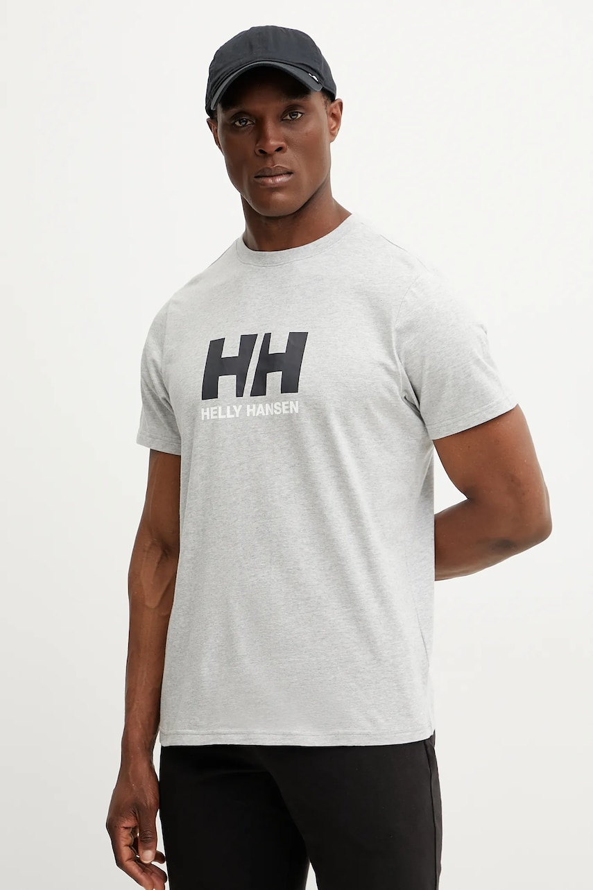 Helly Hansen tricou din bumbac HH LOGO bărbați, culoarea gri, cu imprimeu, 54596 Helly Hansen tricou din bumbac HH LOGO bărbați, culoarea gri, cu imprimeu, 54596