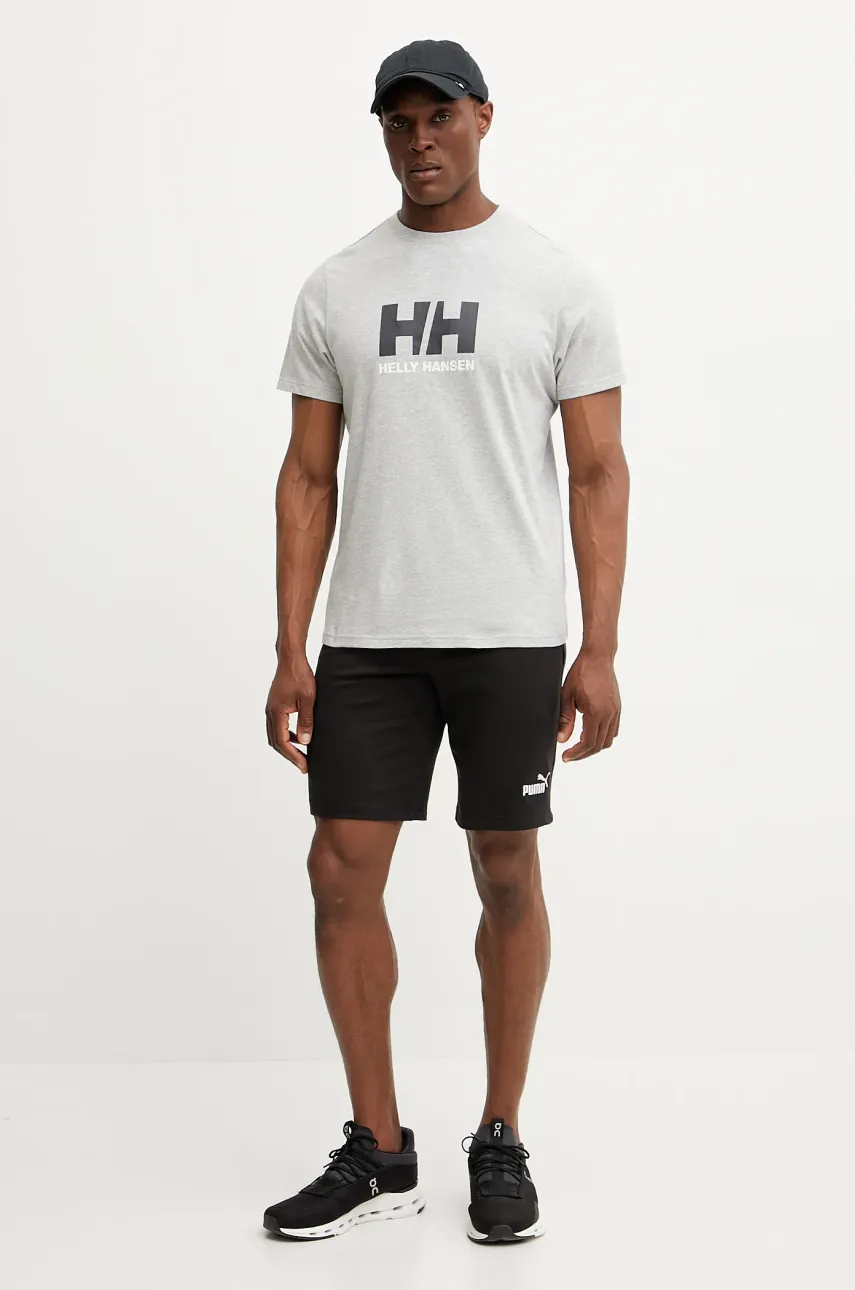Хлопковая футболка Helly Hansen HH LOGO мужская цвет серый с принтом 54596 Хлопковая футболка Helly Hansen HH LOGO мужская цвет серый с принтом 54596