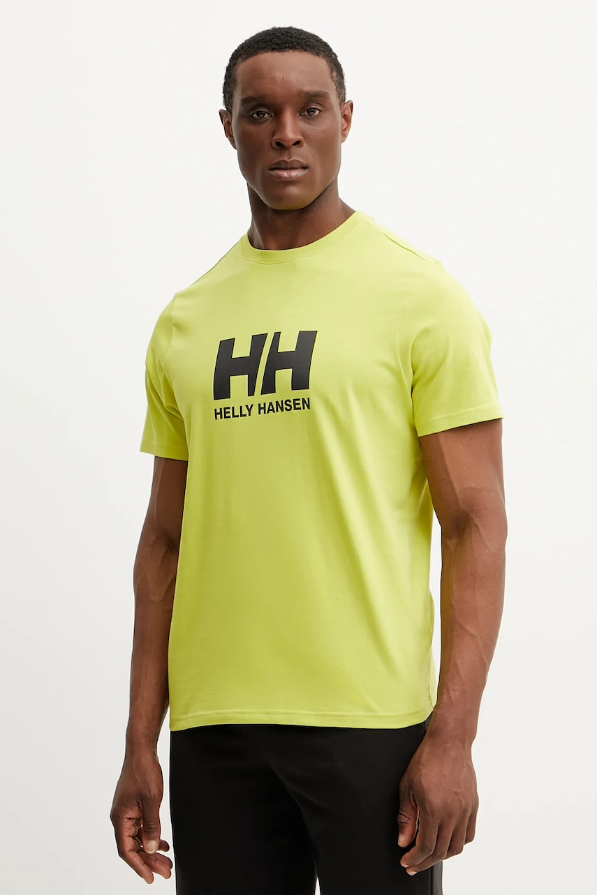 Helly Hansen tricou din bumbac HH LOGO bărbați, culoarea verde, cu imprimeu, 54596