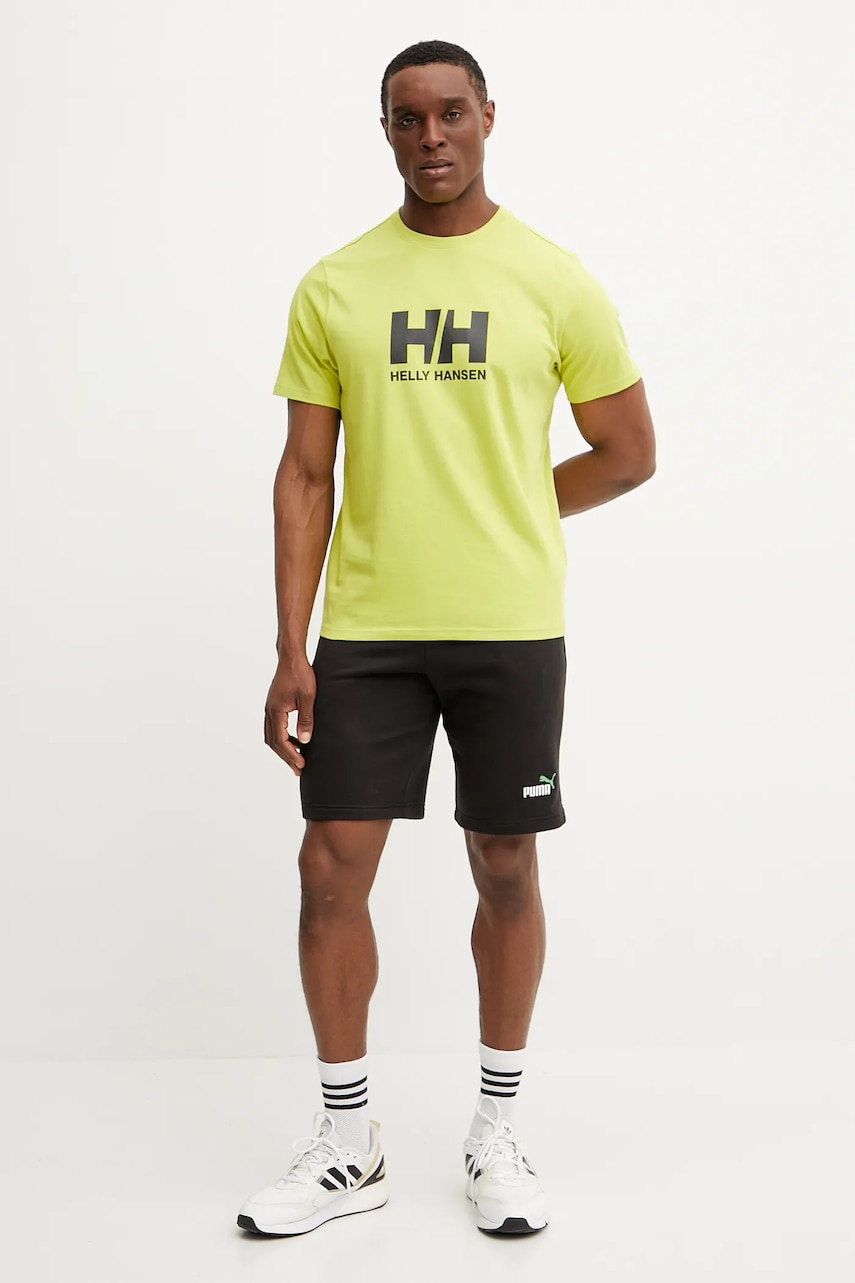 Хлопковая футболка Helly Hansen HH LOGO мужская цвет зелёный с принтом 54596 Хлопковая футболка Helly Hansen HH LOGO мужская цвет зелёный с принтом 54596
