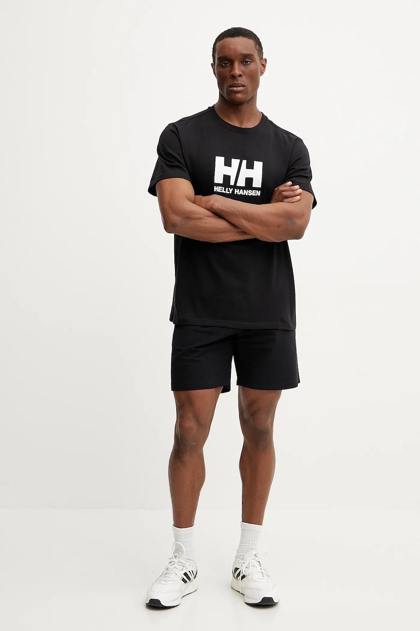 Хлопковая футболка Helly Hansen HH LOGO мужская цвет чёрный с принтом 54596 Хлопковая футболка Helly Hansen HH LOGO мужская цвет чёрный с принтом 54596