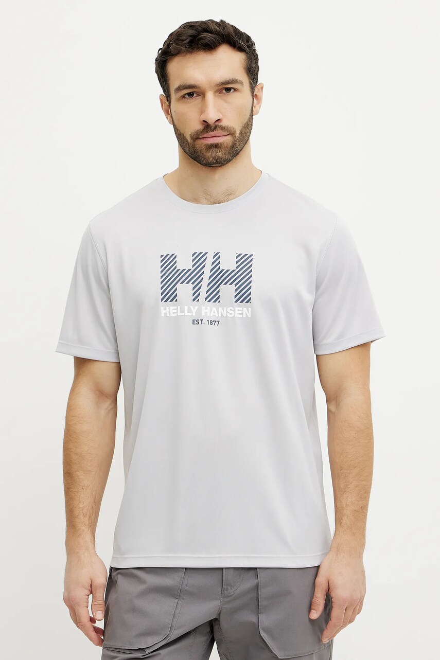 Helly Hansen tricou sport Tech Graphic culoarea gri, cu imprimeu, 49574