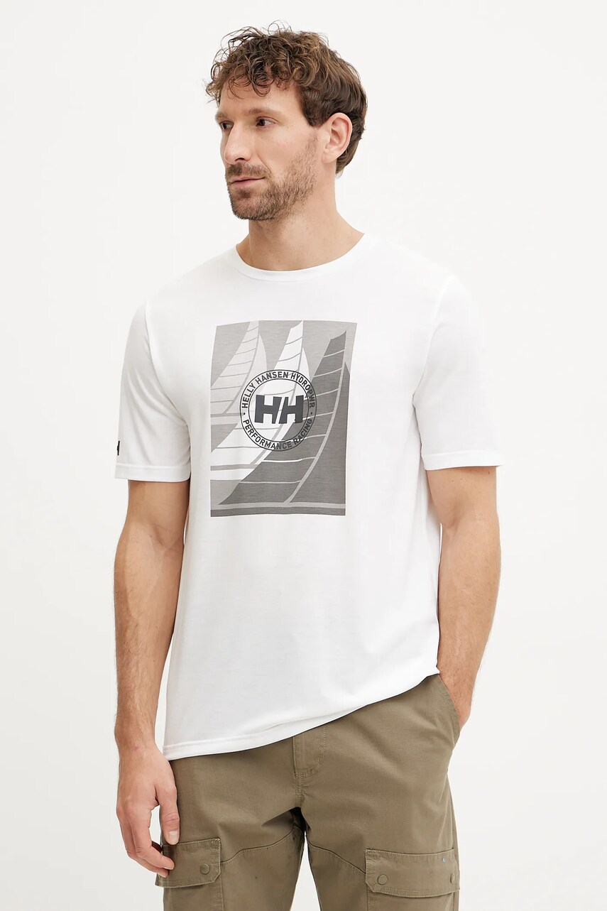Helly Hansen tricou sport Race Graphic culoarea alb, cu imprimeu, 34419