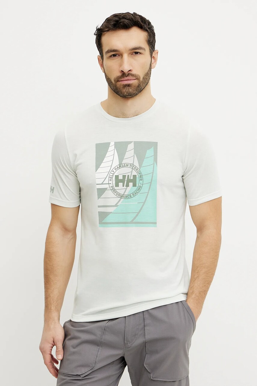Helly Hansen tricou sport Race Graphic culoarea verde, cu imprimeu, 34419
