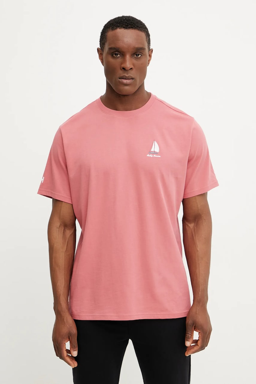 Helly Hansen tricou din bumbac SHORELINE bărbați, culoarea roz, cu imprimeu, 54601 Helly Hansen tricou din bumbac SHORELINE bărbați, culoarea roz, cu imprimeu, 54601