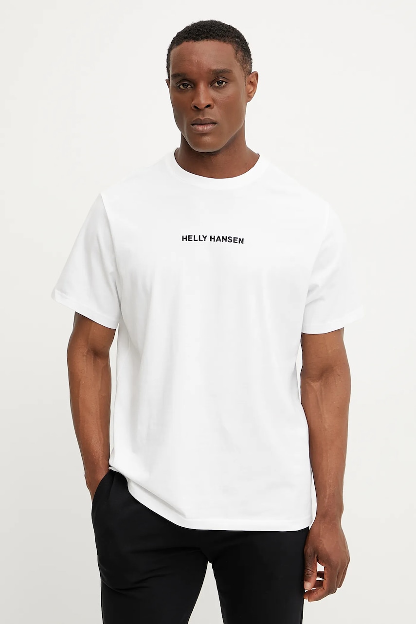 Helly Hansen tricou din bumbac CORE bărbați, culoarea alb, cu imprimeu, 54598