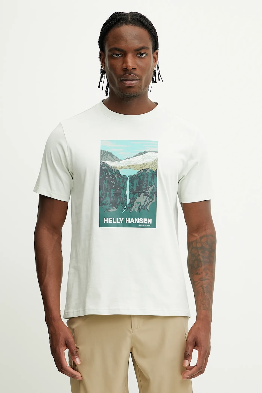 Helly Hansen tricou din bumbac MASSIF GRAPHIC culoarea verde, cu imprimeu, 54600 Helly Hansen tricou din bumbac MASSIF GRAPHIC culoarea verde, cu imprimeu, 54600