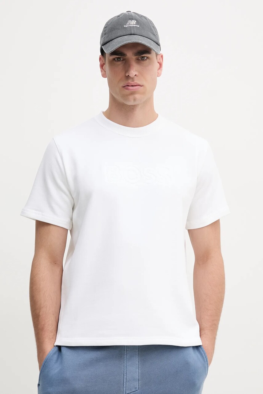 BOSS tricou lounge din bumbac barbati, culoarea alb, cu imprimeu, 50540519