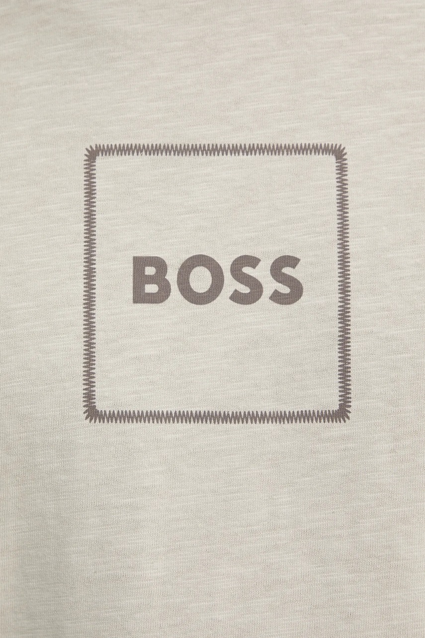 Μπλουζάκι με λινό μείγμα BOSS Orange ανδρικό, χρώμα: μπεζ, 50536729 φωτογραφία