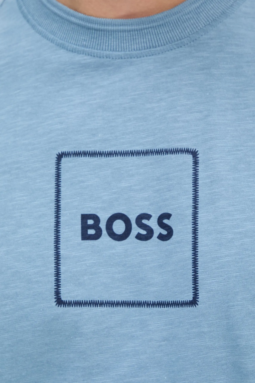 Μπλουζάκι με λινό μείγμα BOSS Orange ανδρικό, χρώμα: μπλε, 50536729 φωτογραφία