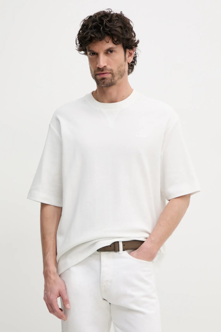 BOSS Orange tricou din bumbac barbati, culoarea alb, neted, 50536746