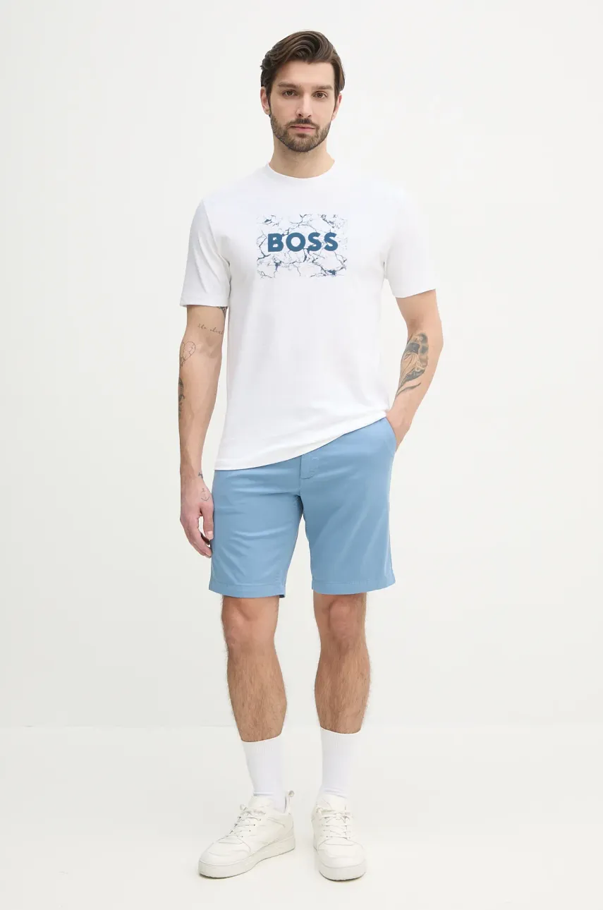 Хлопковая футболка BOSS Orange мужская цвет белый с принтом 50539186 Хлопковая футболка BOSS Orange мужская цвет белый с принтом 50539186