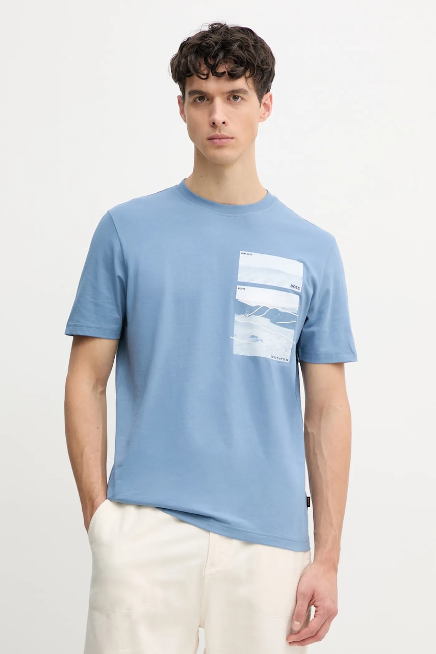 BOSS Orange tricou din bumbac barbati, culoarea violet, cu imprimeu, 50539194 BOSS Orange tricou din bumbac barbati, culoarea violet, cu imprimeu, 50539194