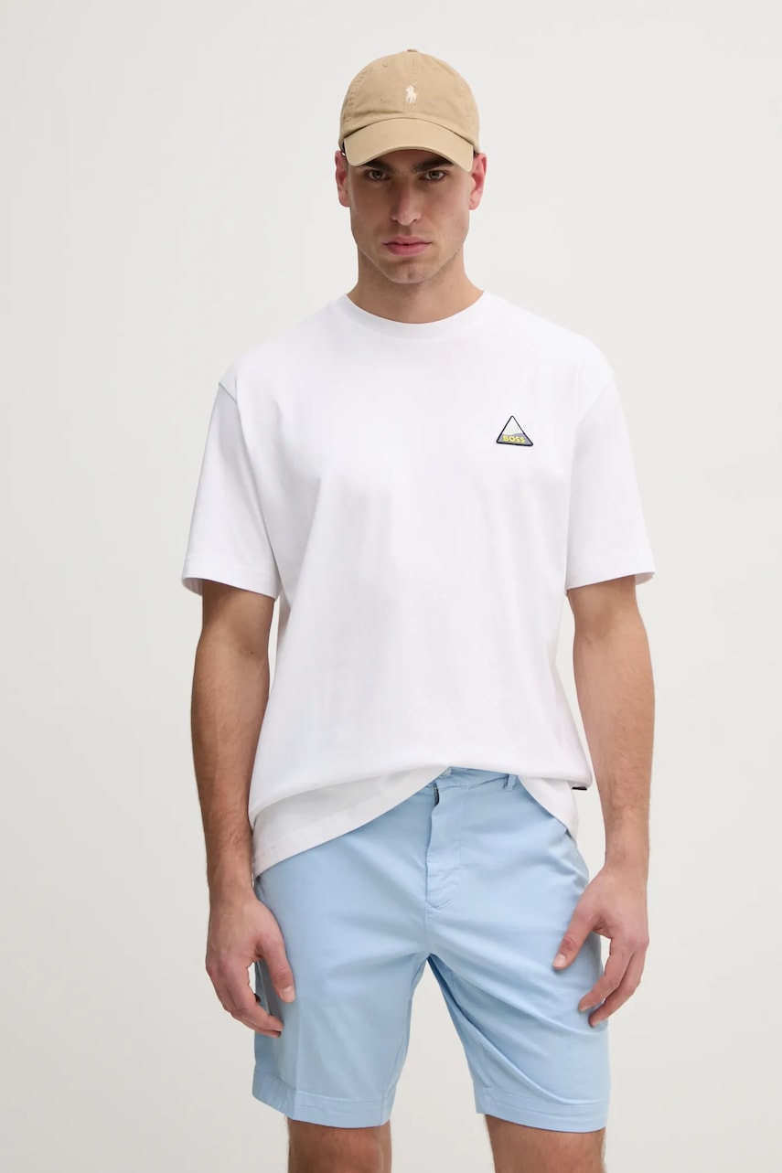 BOSS Orange tricou din bumbac barbati, culoarea alb, cu imprimeu, 50539195 BOSS Orange tricou din bumbac barbati, culoarea alb, cu imprimeu, 50539195