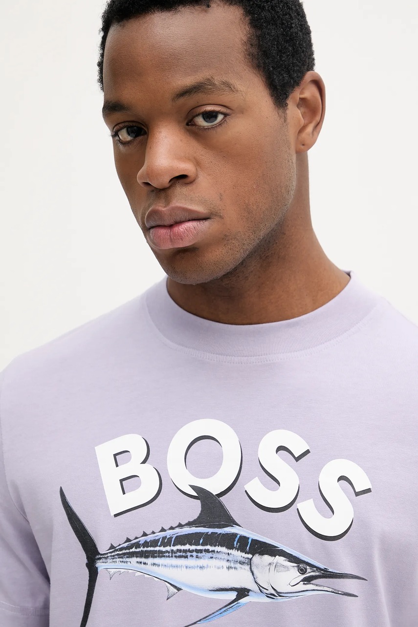 Βαμβακερό μπλουζάκι BOSS Orange ανδρικό, χρώμα: μοβ, 50539196 φωτογραφία