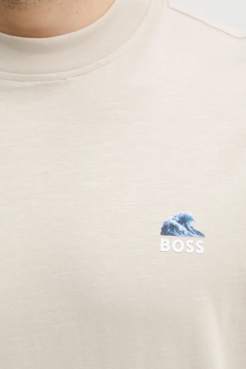 Βαμβακερό μπλουζάκι BOSS Orange ανδρικό, χρώμα: μπεζ, 50540520 φωτογραφία