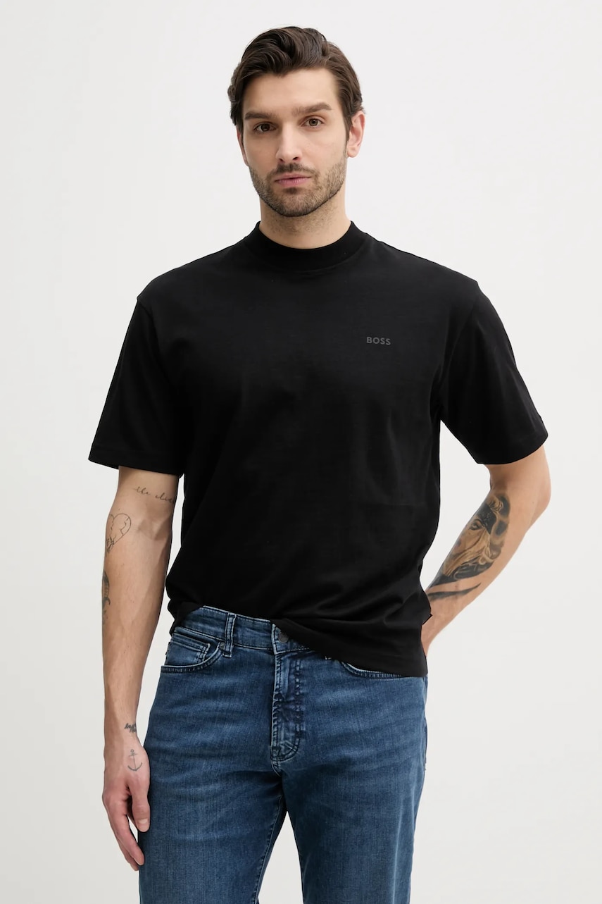 BOSS Orange tricou din bumbac barbati, culoarea negru, cu imprimeu, 50540520 BOSS Orange tricou din bumbac barbati, culoarea negru, cu imprimeu, 50540520
