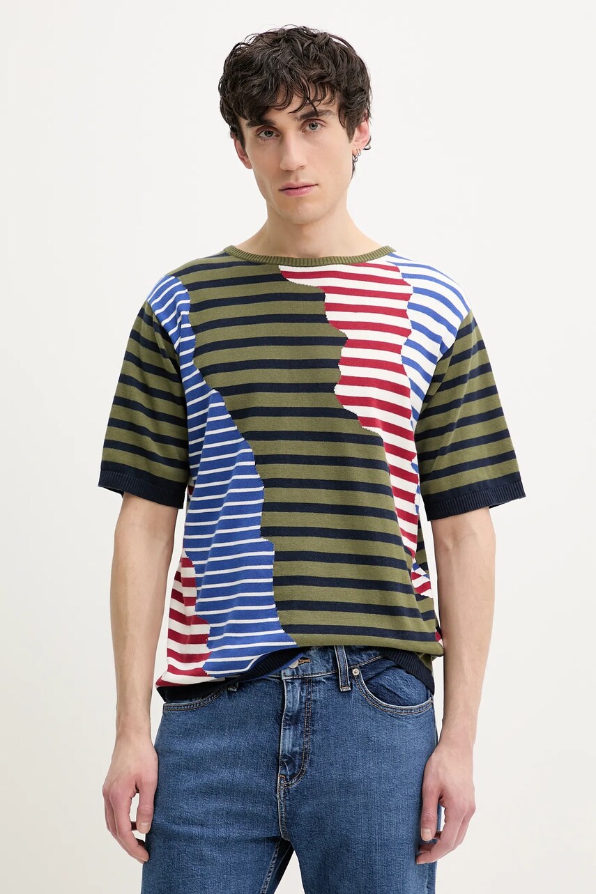 Desigual tricou din bumbac TERRANOVA barbati, culoarea verde, modelator, 25SMTF04