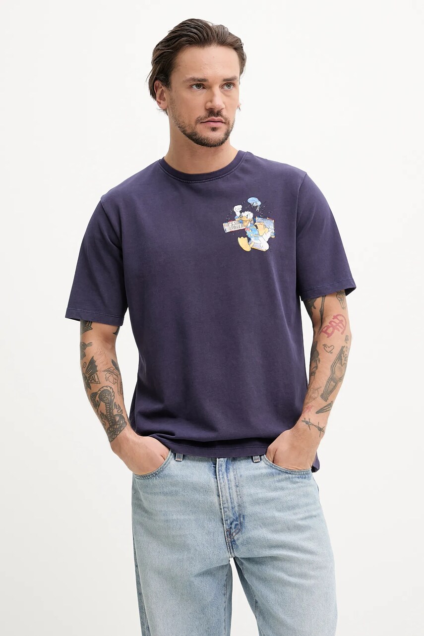 Desigual tricou din bumbac WYOMIN barbati, culoarea violet, cu imprimeu, 25SMTK06